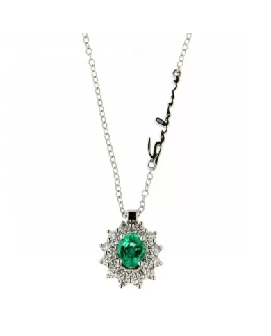 Collana in oro bianco con diamanti (ct. 0,25) e smeraldi (ct. 0,47)
