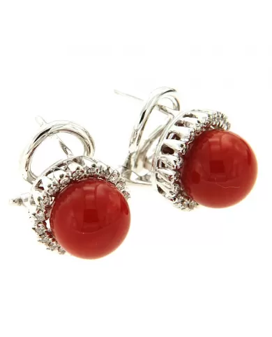 Orecchini Corallo Rosso e diamanti 0,25 ct Spagnoletti 1945