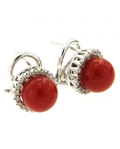 Orecchini Corallo Rosso e diamanti 0,25 ct Spagnoletti 1945