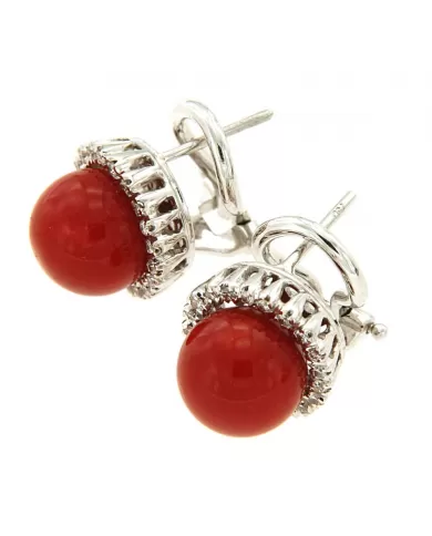 Orecchini Corallo Rosso e diamanti 0,25 ct Spagnoletti 1945