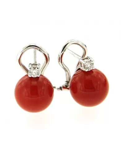 Orecchini Corallo Rosso e diamanti 0,16 ct Spagnoletti 1945