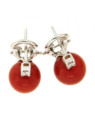 Orecchini Corallo Rosso e diamanti 0,16 ct Spagnoletti 1945