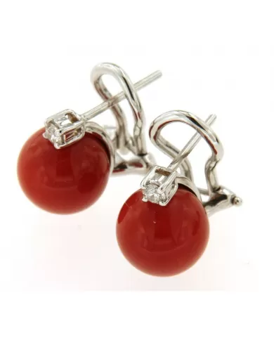 Orecchini Corallo Rosso e diamanti 0,16 ct Spagnoletti 1945