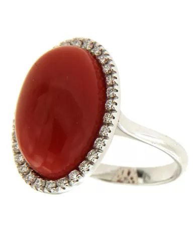 Anello Corallo Rosso e diamanti 0,35 ct Spagnoletti 1945