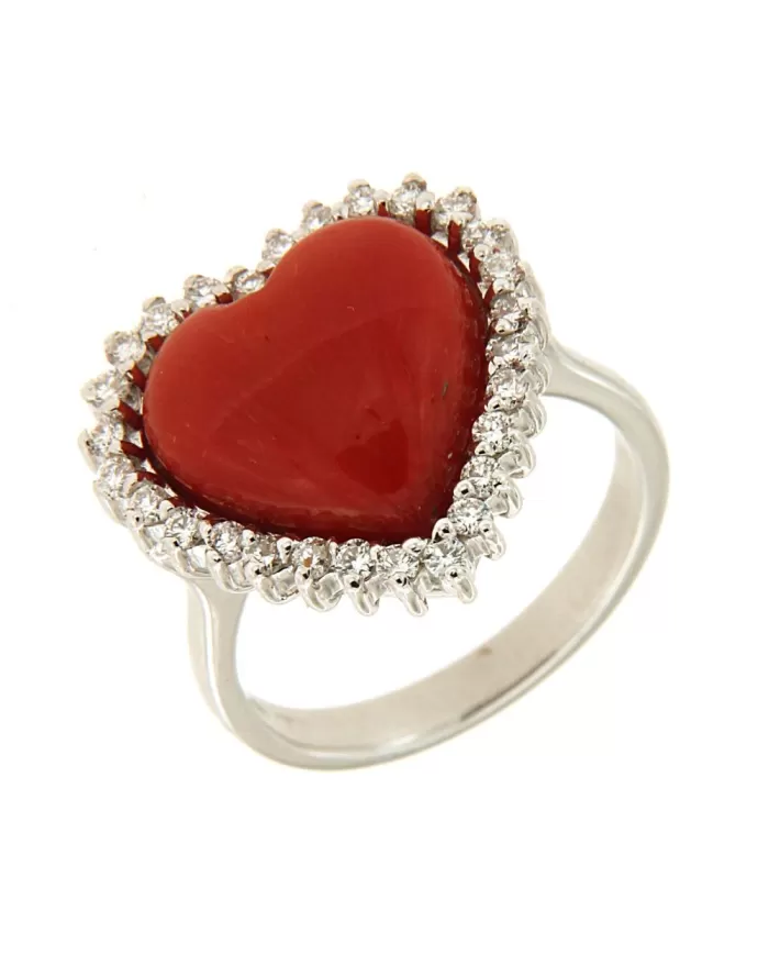 Anello Cuore Corallo Rosso e diamanti 0,52 ct Spagnoletti 1945