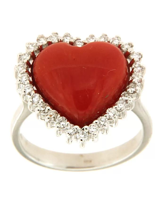 Anello Cuore Corallo Rosso e diamanti 0,52 ct Spagnoletti 1945