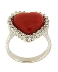 Anello Cuore Corallo Rosso e diamanti 0,52 ct Spagnoletti 1945