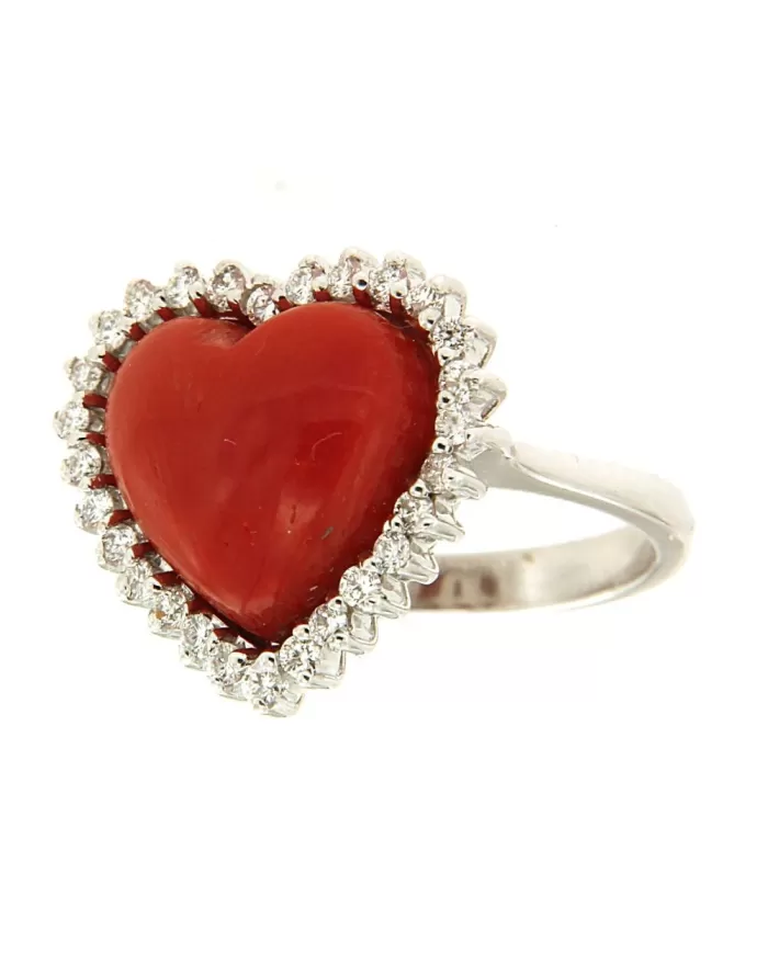 Anello Cuore Corallo Rosso e diamanti 0,52 ct Spagnoletti 1945