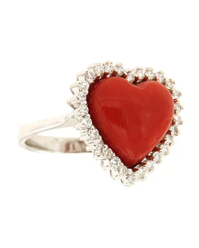 Anello Cuore Corallo Rosso e diamanti 0,52 ct Spagnoletti 1945