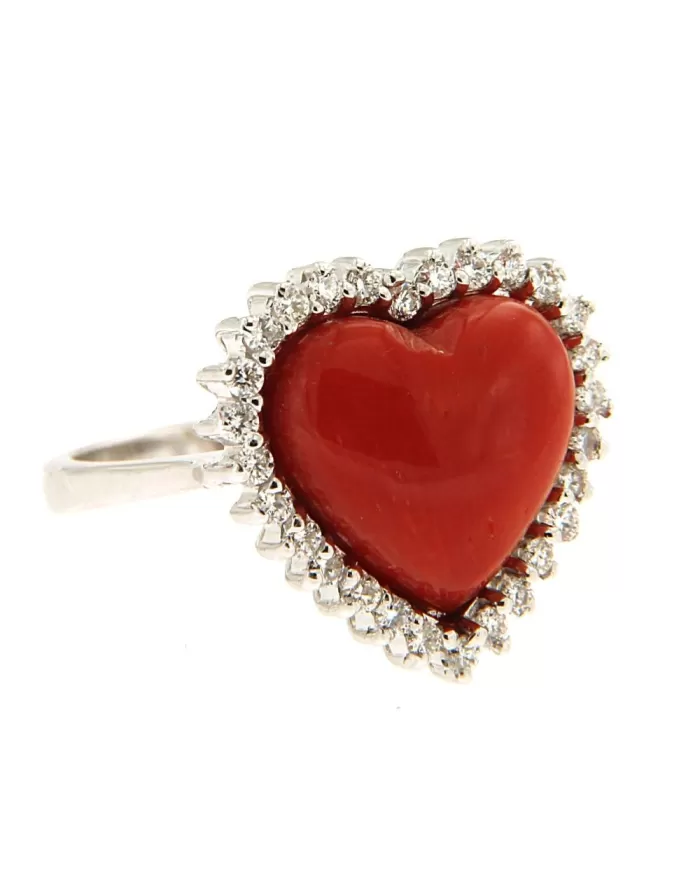 Anello Cuore Corallo Rosso e diamanti 0,52 ct Spagnoletti 1945