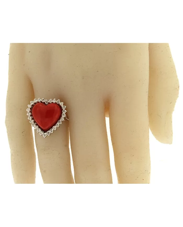 Anello Cuore Corallo Rosso e diamanti 0,52 ct Spagnoletti 1945