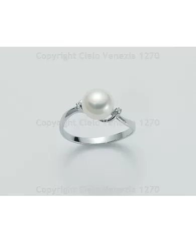 Anello con Perla 7,5/8 mm e diamanti Miluna