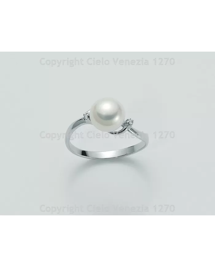 Anello con Perla 7,5/8 mm e diamanti Miluna