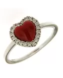 Anello Cuore Corallo Rosso e diamanti 0,15 ct