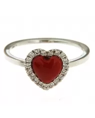 Anello Cuore Corallo Rosso e diamanti 0,15 ct Spagnoletti 1945