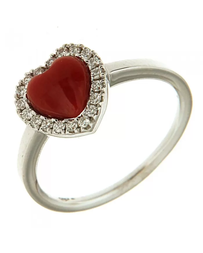 Anello Cuore Corallo Rosso e diamanti 0,15 ct Spagnoletti 1945