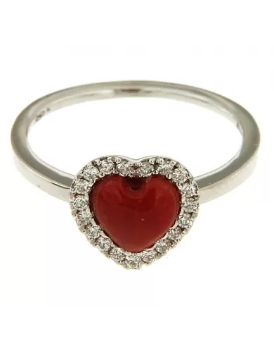 Anello Cuore Corallo Rosso e diamanti 0,15 ct Spagnoletti 1945