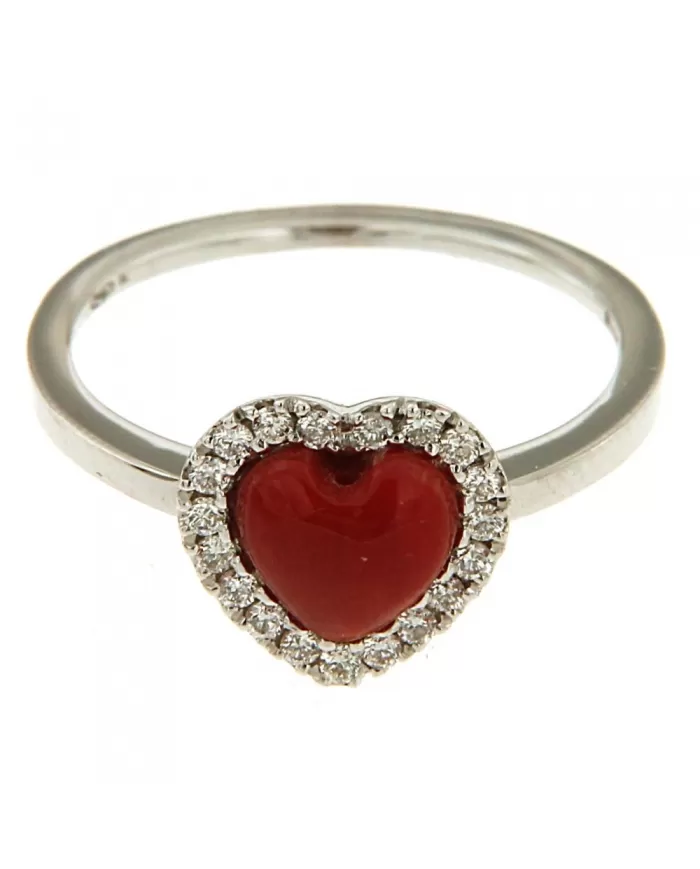 Anello Cuore Corallo Rosso e diamanti 0,15 ct Spagnoletti 1945