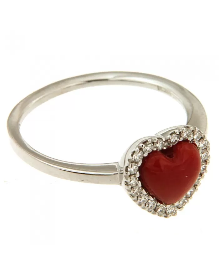 Anello Cuore Corallo Rosso e diamanti 0,15 ct Spagnoletti 1945