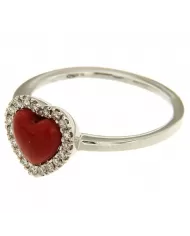 Anello Cuore Corallo Rosso e diamanti 0,15 ct Spagnoletti 1945