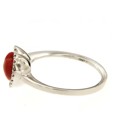 Anello Cuore Corallo Rosso e diamanti 0,15 ct Spagnoletti 1945