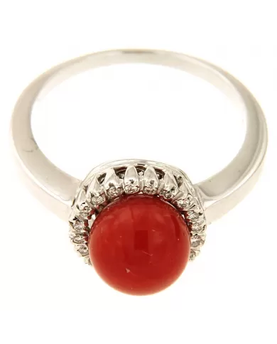 Anello Cuore Corallo Rosso e diamanti 0,15 ct Spagnoletti 1945