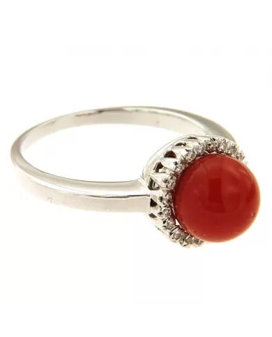 Anello Cuore Corallo Rosso e diamanti 0,15 ct Spagnoletti 1945