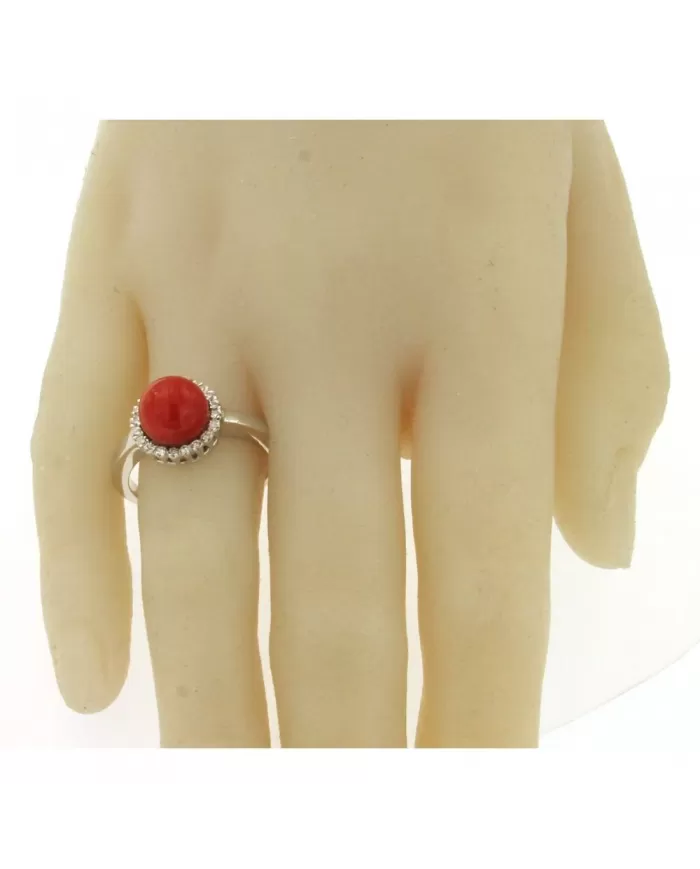 Anello Cuore Corallo Rosso e diamanti 0,15 ct Spagnoletti 1945