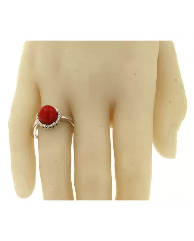 Anello Cuore Corallo Rosso e diamanti 0,15 ct Spagnoletti 1945