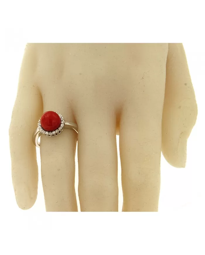 Anello Cuore Corallo Rosso e diamanti 0,15 ct Spagnoletti 1945