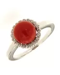 Anello Cuore Corallo Rosso e diamanti 0,15 ct