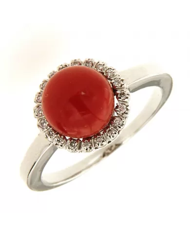 Anello Cuore Corallo Rosso e diamanti 0,15 ct Spagnoletti 1945