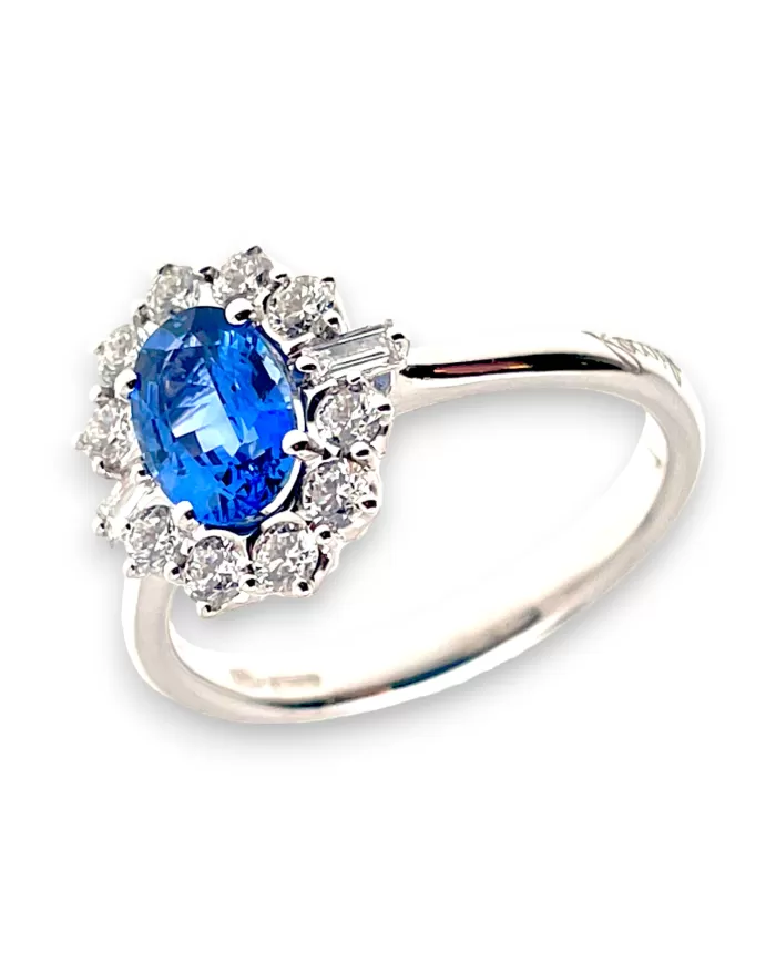 Anello Zaffiro blu 1,01ct e diamanti 0,42ct ReCarlo