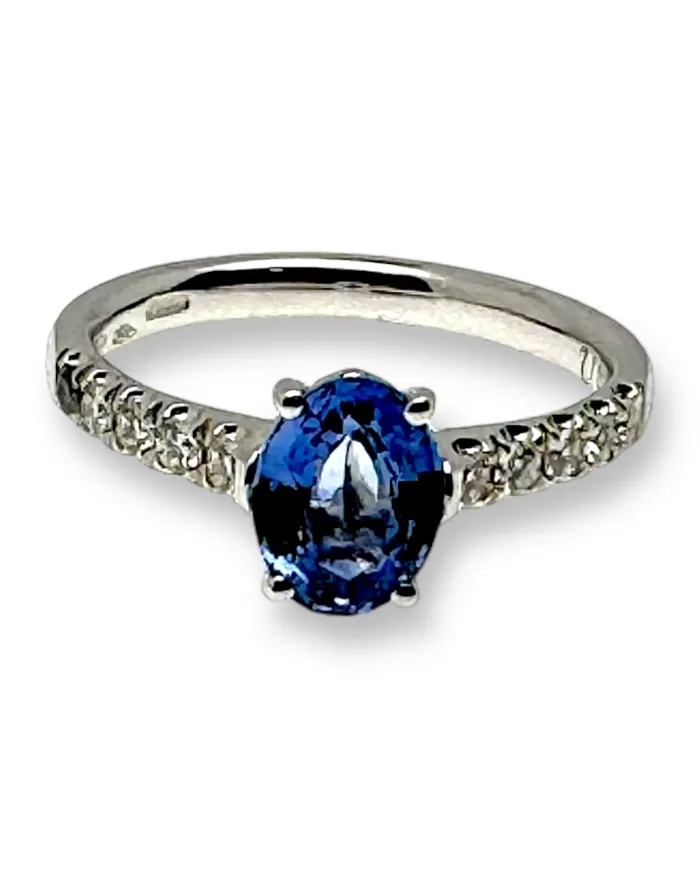 Anello Zaffiro blu 1,35ct e diamanti 0,25ct ReCarlo