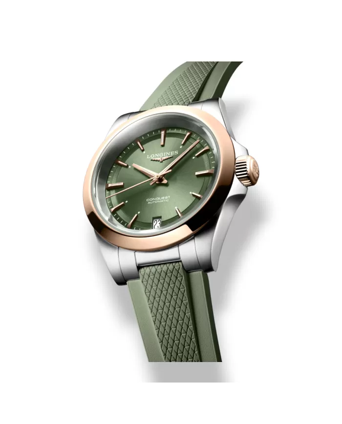 Conquest Acciaio oro auto 34mm Verde matt Longines Ref L34305029