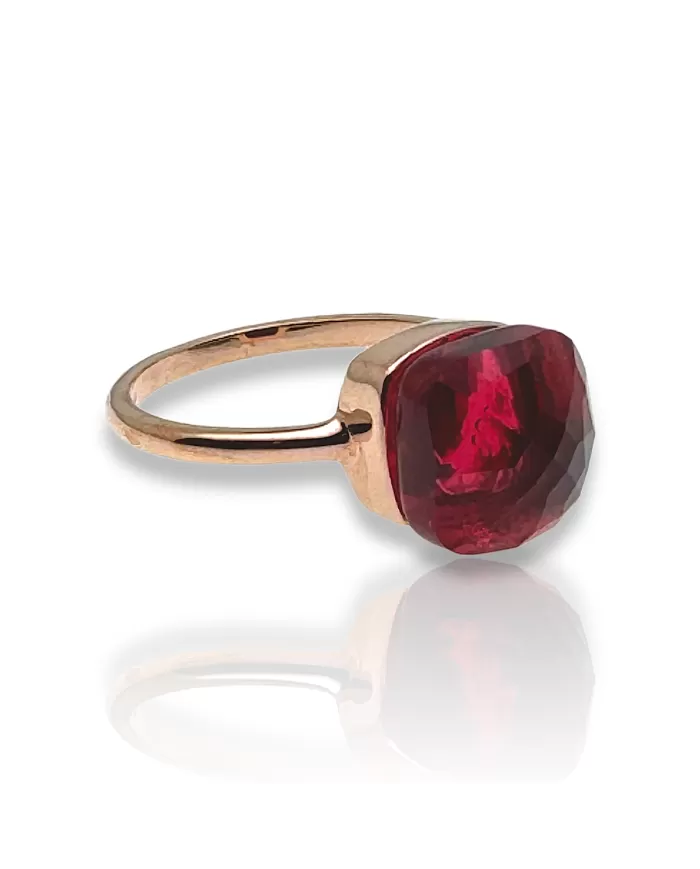 Anello in oro Rosa e Tormalina rossa Spagnoletti 1945