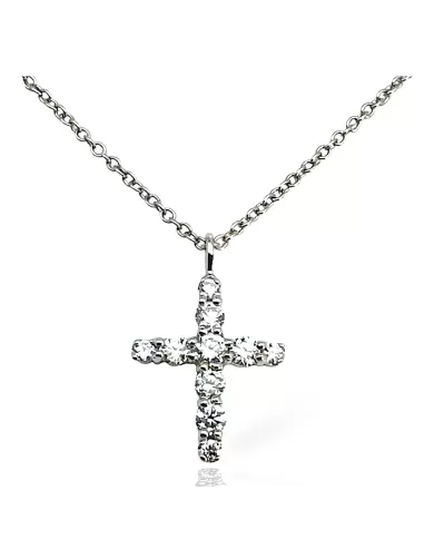 Collana Croce in Oro Bianco con Diamanti 20105409