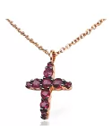 Collana Croce in Oro Rosa con Rubini